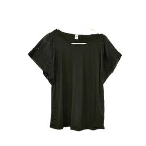 Old Navy Black Eyelet Lace Sleeve Top Women's Size L Short Flutter Sleeve Tee